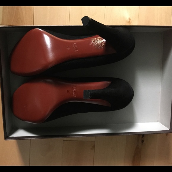 BNIB-Gucci Black Suede Leather Loafer Heels - Picture 8 of 8